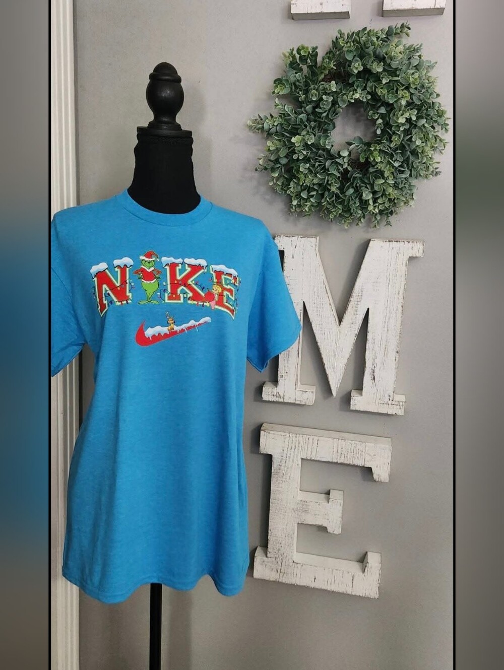 Custom-made  Bright Blue  Holiday Graphic Short Sleeve Tee